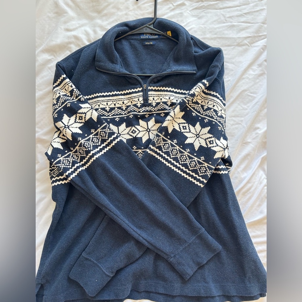 Ralph Lauren Navy and Cream Women's Turtleneck Sweater